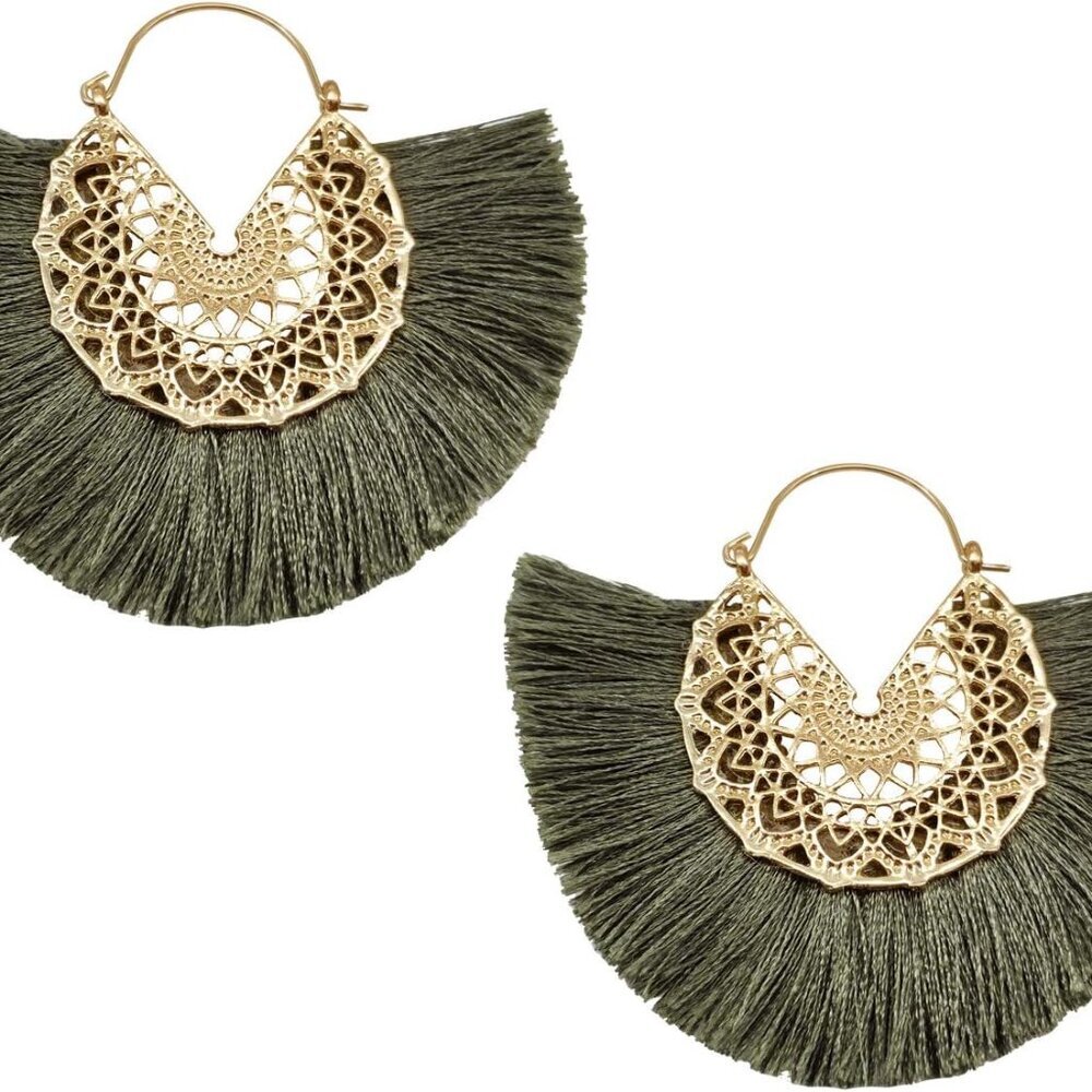 Tassel Hoop Earring Statement Thread Dangle Earrings Stylish Long Fringe Drop Ea